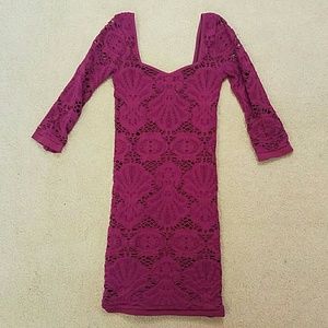 GONE TODAY! NWOT XS Free People Medallion Lace Bodycon Mini Dress Purple/Pink